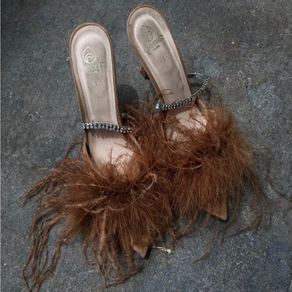 Brother Vellies Brown Palm Pumps with rhinestone chain detail